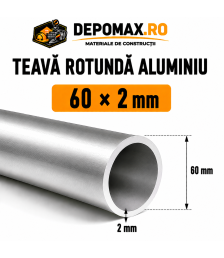 Teava rotunda aluminiu 60 x 2 mm, 6 metri (6060)